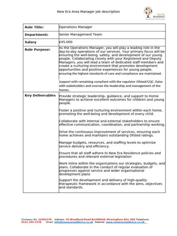 Area Manager Job Description PDF – Full Role Guide
