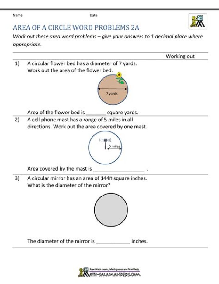 Area of a Circle Word Problems Worksheet PDF – Printable Math Practice