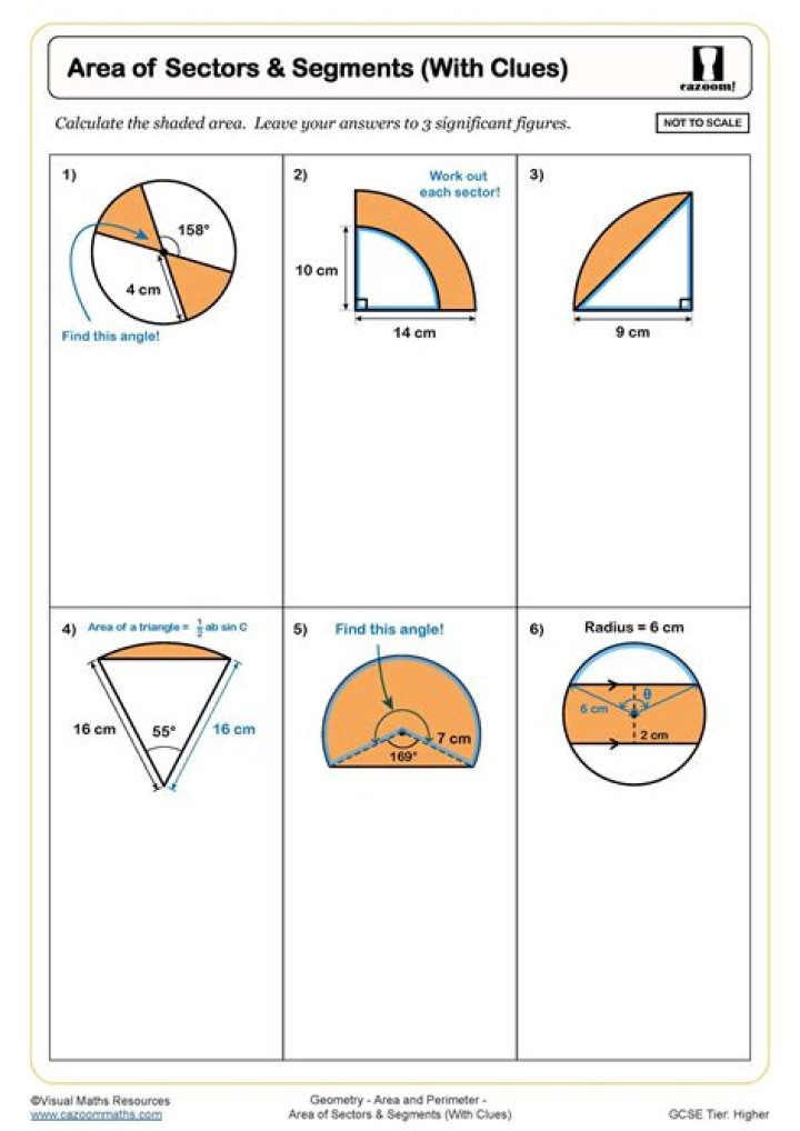 Area of Circles and Sectors Worksheet PDF for Math Practice