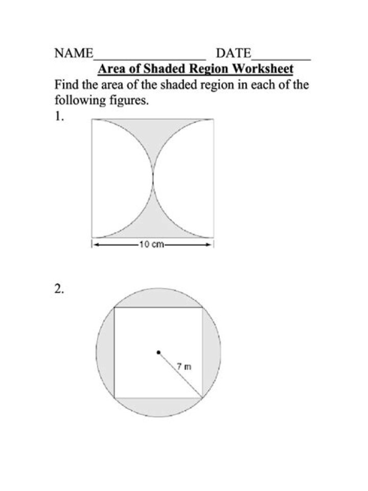 Area of Shaded Region Worksheet PDF for Math Practice