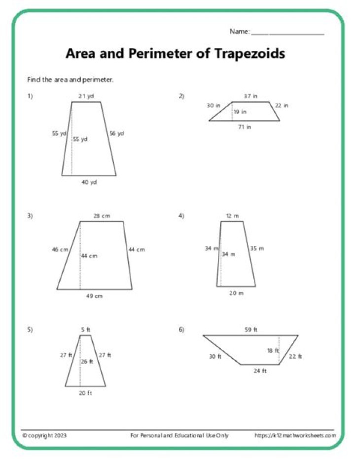 Free Area of Trapezoid Worksheet PDF with Answers – Instant Download