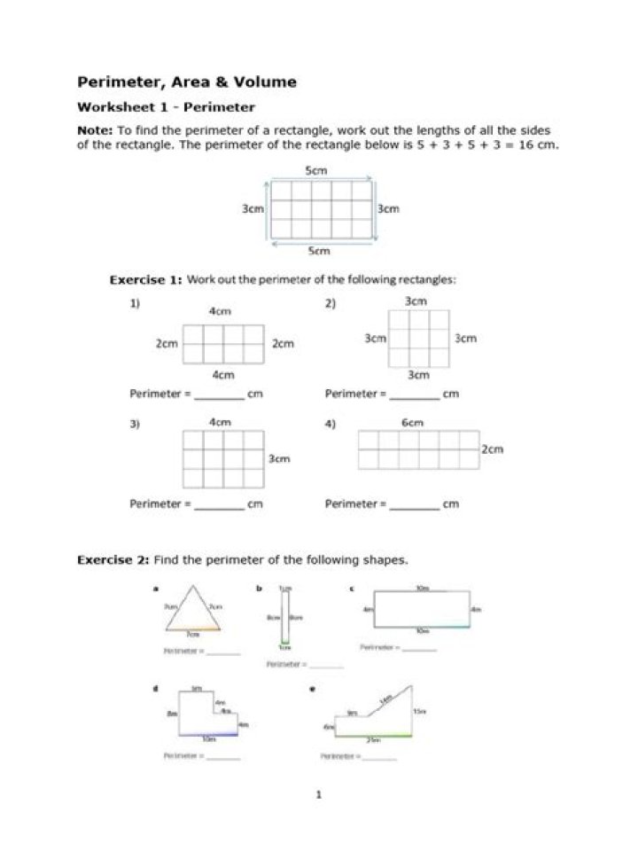 Area, Perimeter, and Volume Worksheets PDF – Free Download