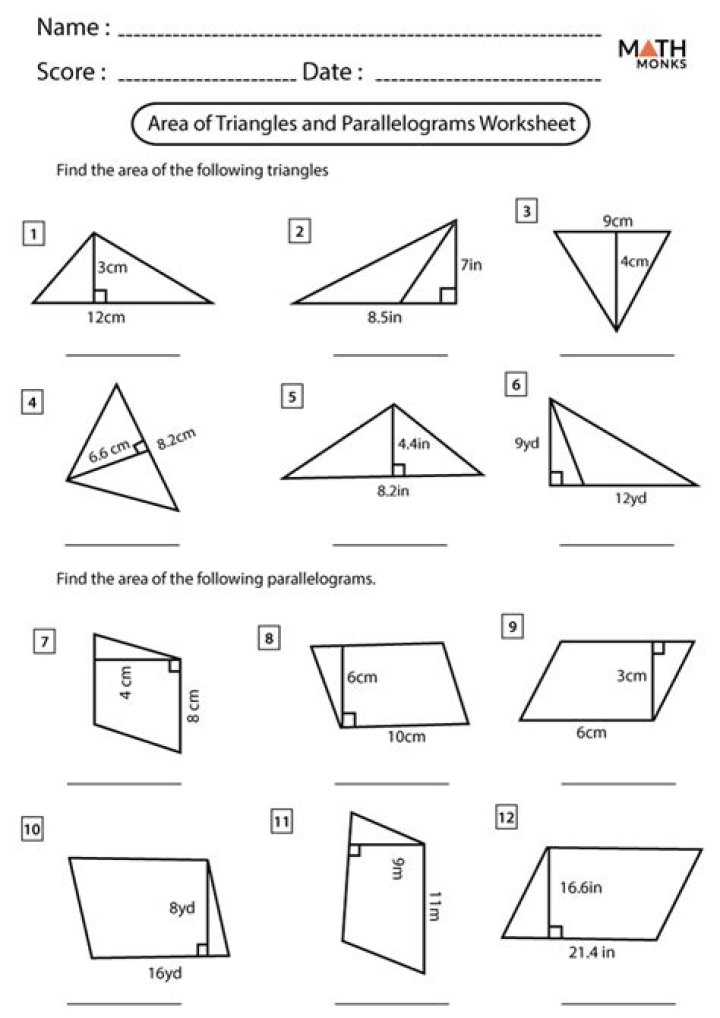 Area Triangle Worksheet PDF – Free Printable Geometry Worksheets