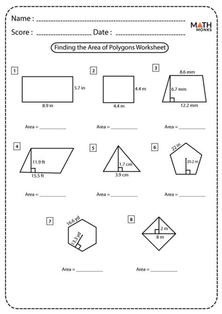 Free Areas of Polygons Worksheet PDF – Practice Geometry Exercises