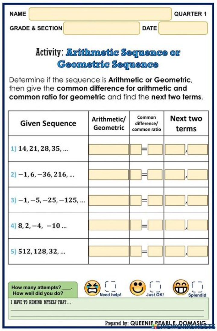 Arithmetic & Geometric Sequences Multiple Choice Test PDF – Practice & Review