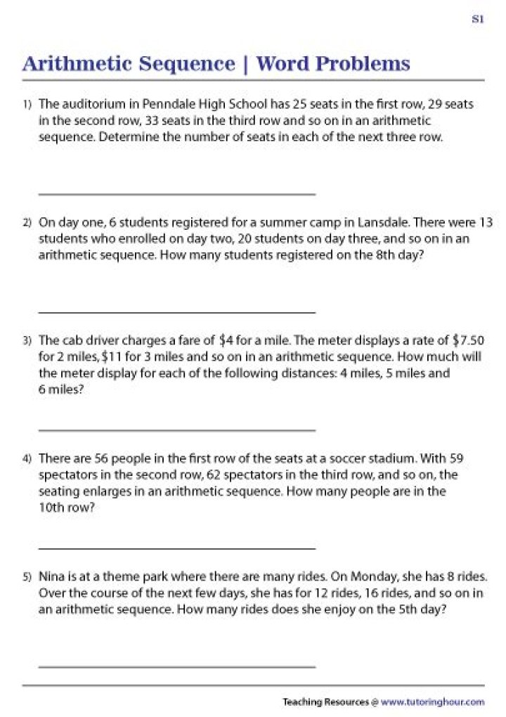Arithmetic & Geometric Sequences Word Problems Worksheet PDF