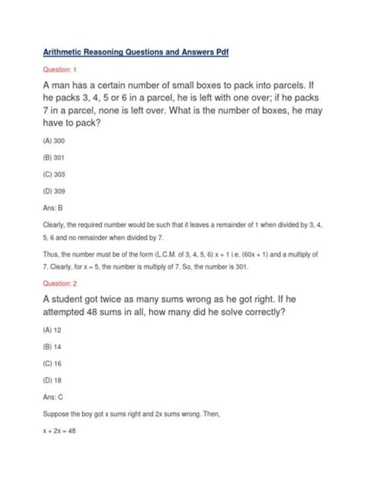 Arithmetic Reasoning Questions PDF: Practice & Test Your Skills