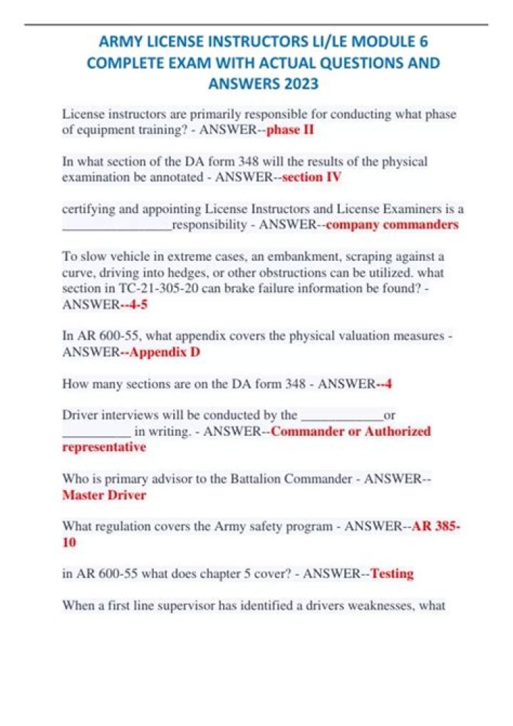 Final Exam Answers for Li/Le Army Course PDF - Complete Study Guide