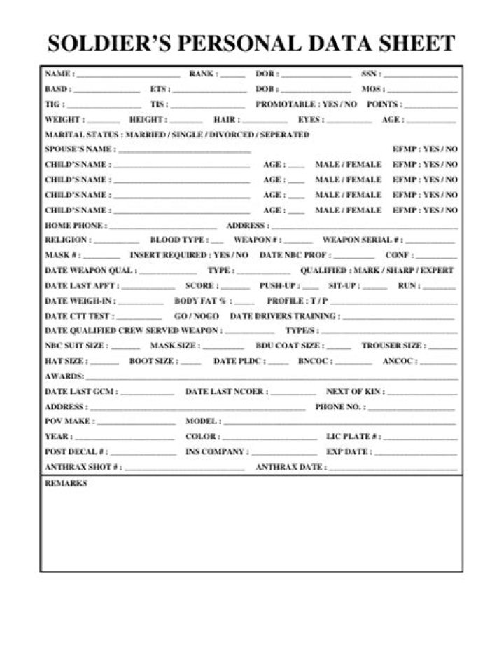 Download Official Army Personal Data Sheet PDF Securely