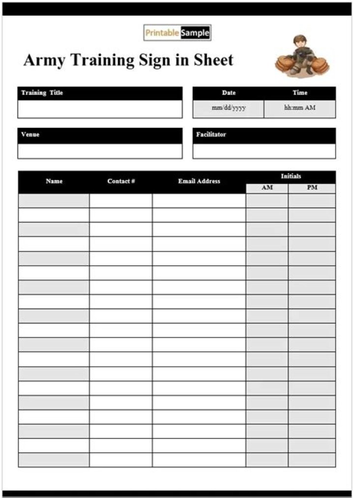 Army Training Sign-In Sheet PDF: Official Daily Log Template