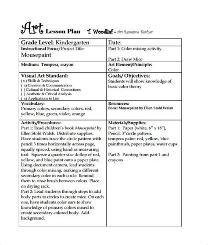 Free Art Lesson Plans for Kindergarten PDF – Ready-to-Use Creative Activities