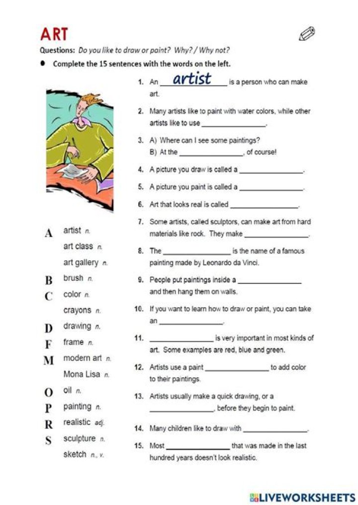 Art Vocabulary Worksheets PDF for Creative Learning