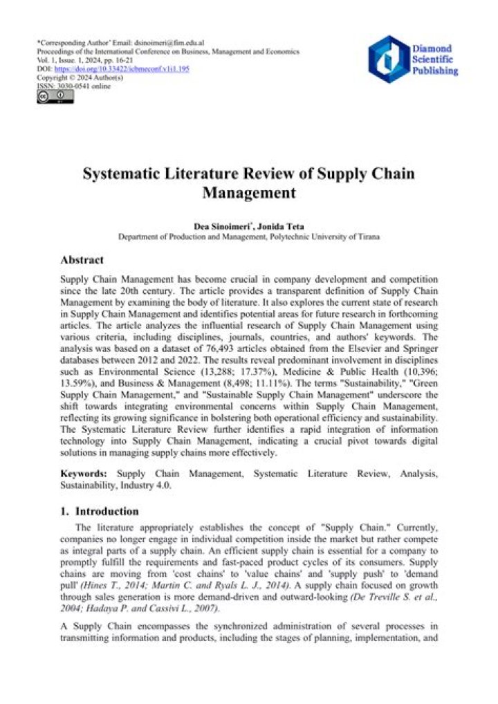 Comprehensive Article Review on Supply Chain Management PDFs