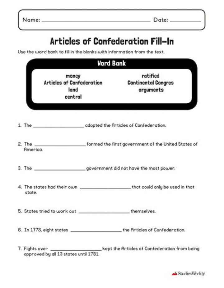 Free Articles of Confederation Worksheet PDF – Learn Key U.S. History Document