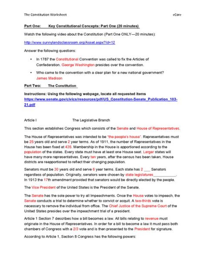 Constitution Articles Worksheet PDF: Free Classroom Resource