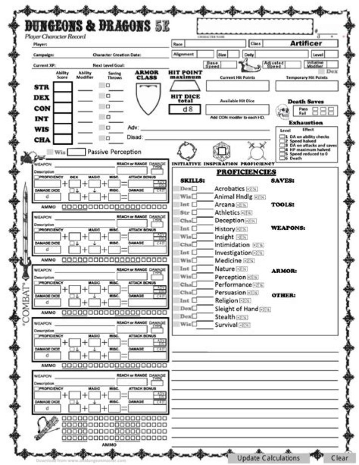 Download the Official Artificer 5e Character Sheet PDF for D&D