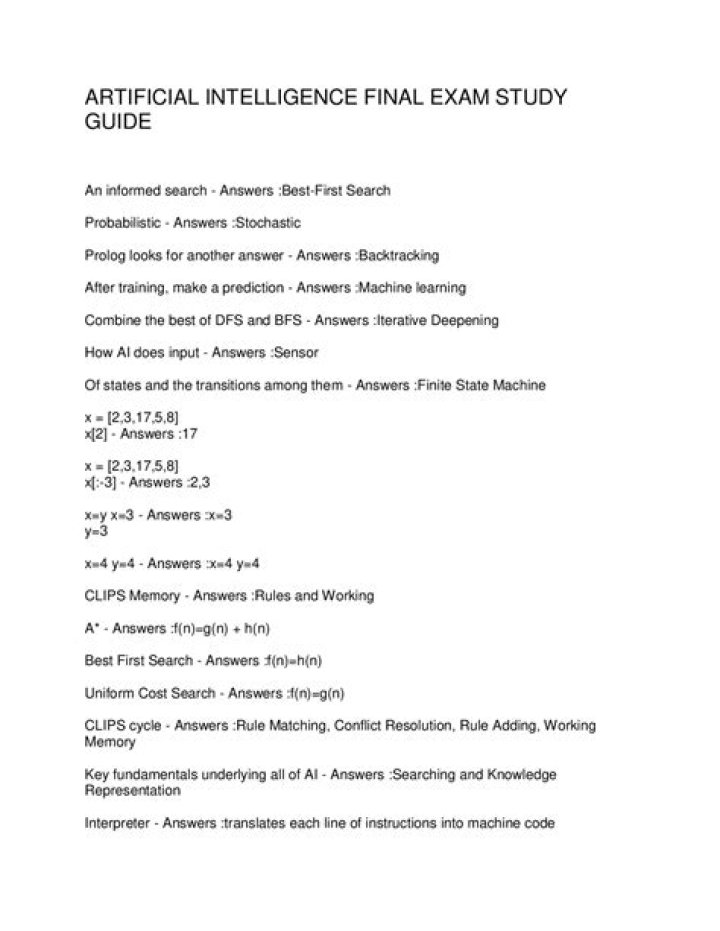 Artificial Intelligence Final Exam Questions and Answers PDF – Complete Study Guide