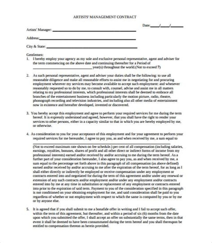 Artist Manager Contract PDF – Legally Binding Agreement for Creatives