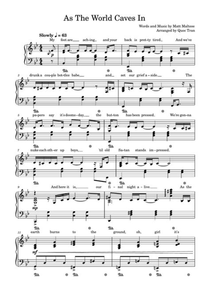 Free Piano Sheet Music PDF: As the World Caves In – Play Now