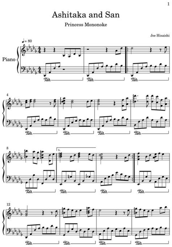 Free Ashitaka & San Piano Sheet Music PDF | Printable Sheets