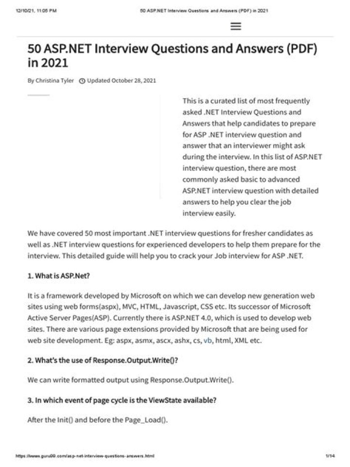 Essential ASP.NET Interview Questions & Answers PDF for 2024