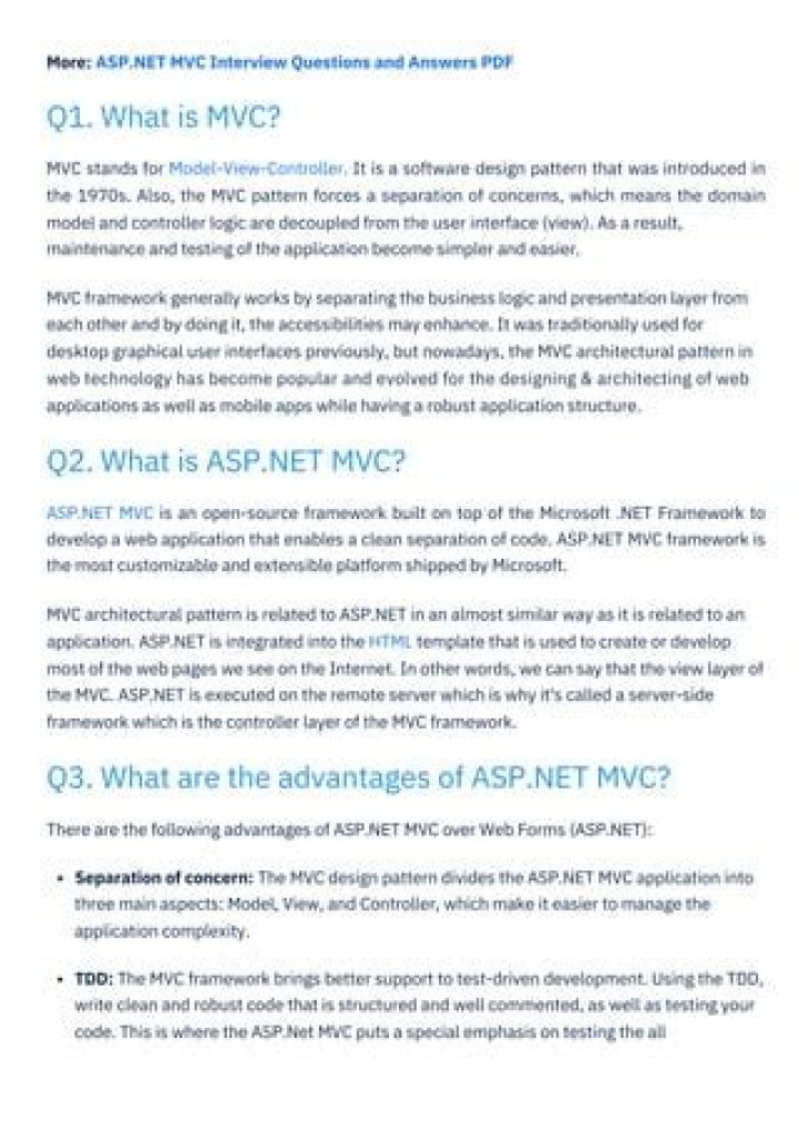 Asp Net MVC Interview Questions & Answers PDF for Developers