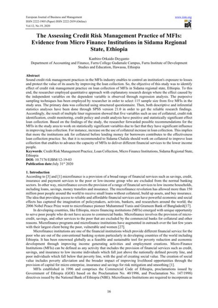 Comprehensive Assessment of Credit Management in Microfinance Institutions: A PDF Guide