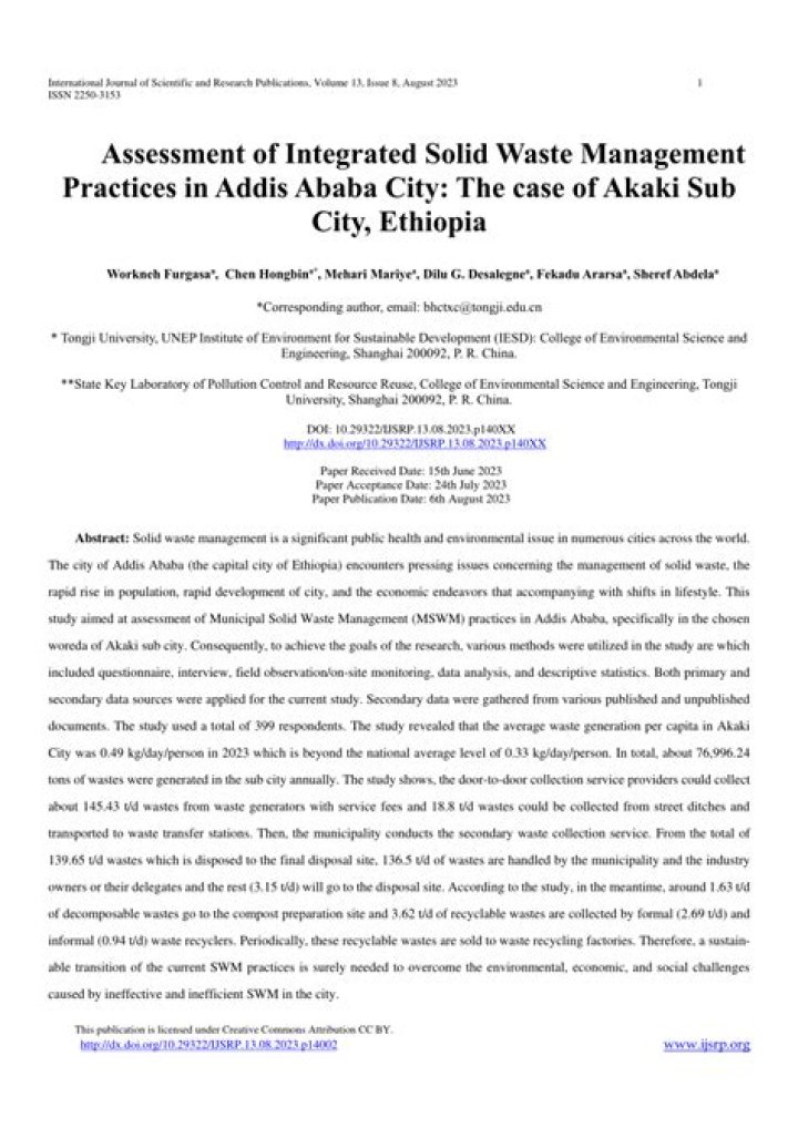 Assessment of Solid Waste Management in Ethiopia: Critical Insights from a Comprehensive PDF Review