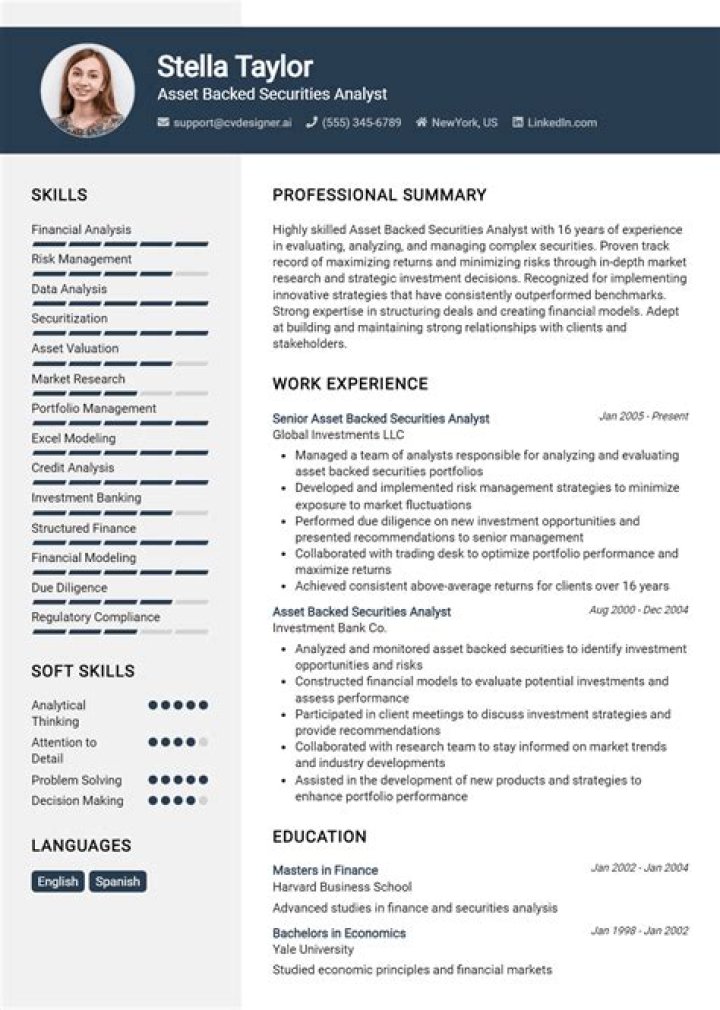 Asset Manager Woman Resume PDF for Portugal