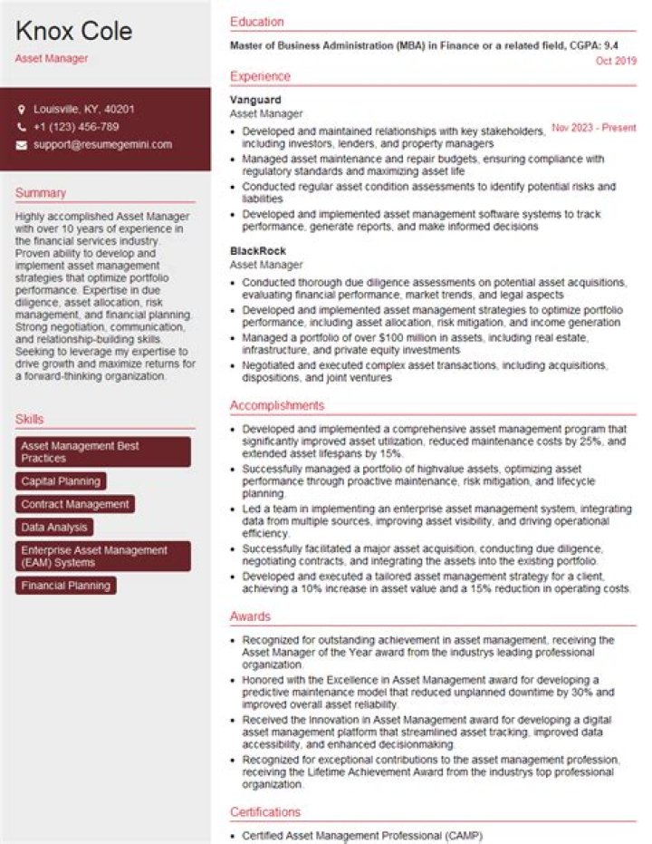 Asset Manager Woman’s Professional Resume PDF Template