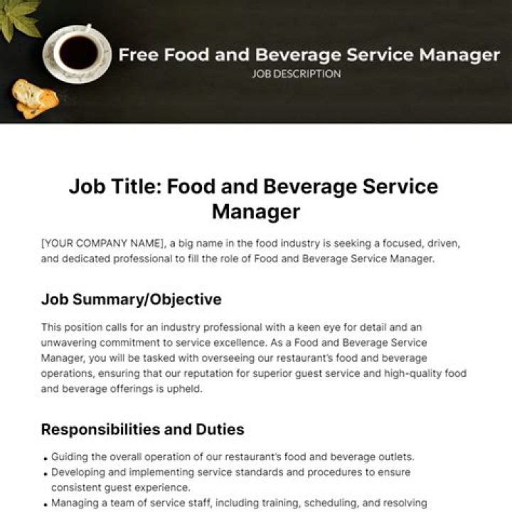 Assistant Food and Beverage Manager Job Description PDF