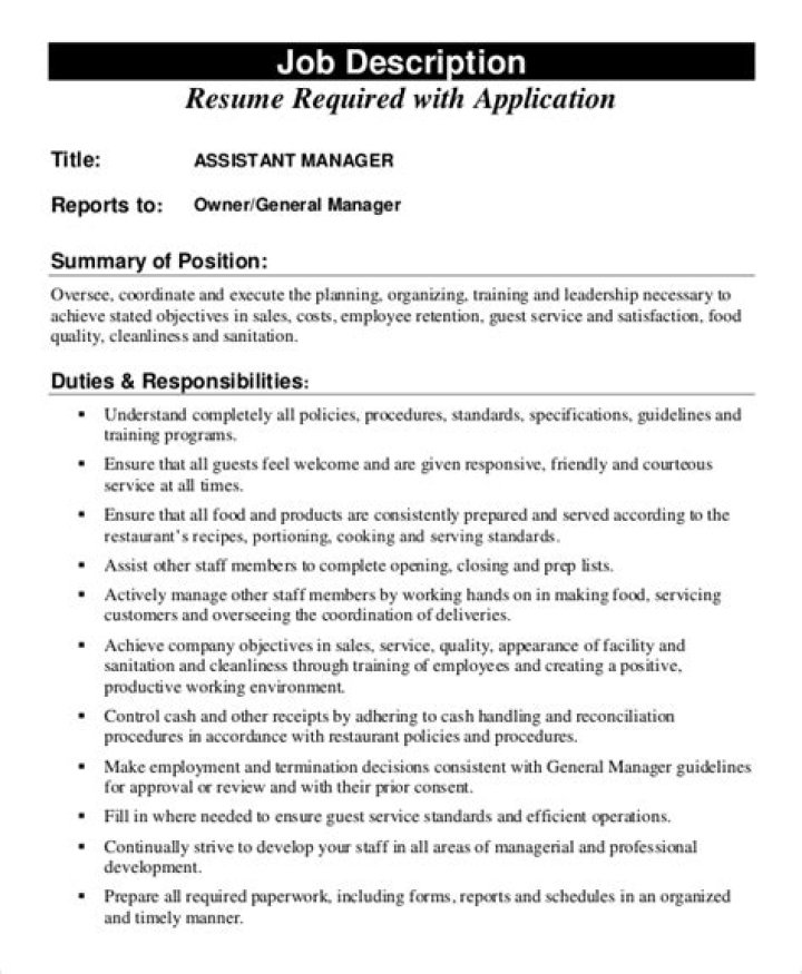 Download the Complete Assistant Manager Job Description PDF