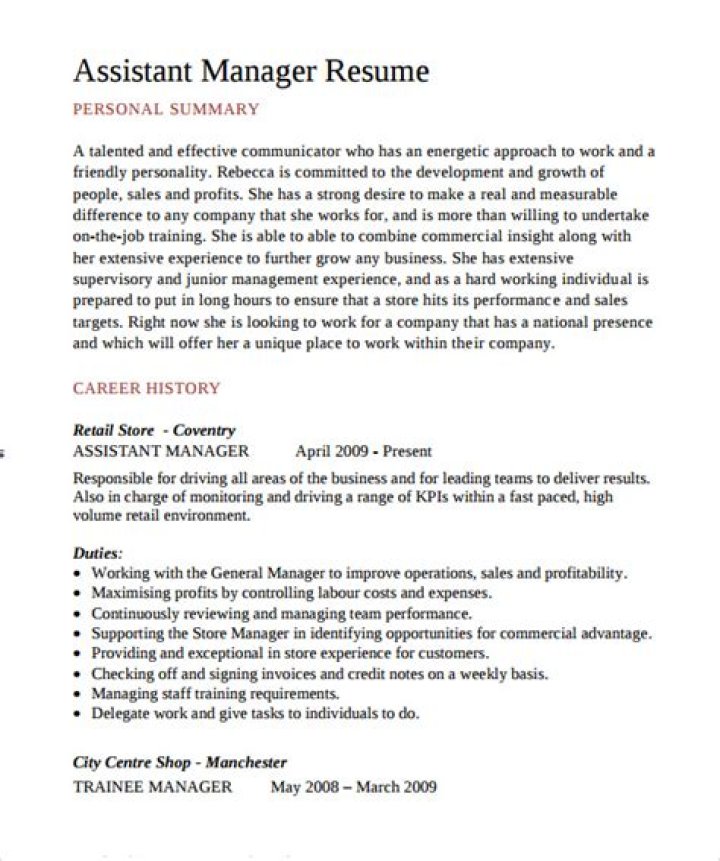 Assistant Manager Resume PDF for Your Job Search