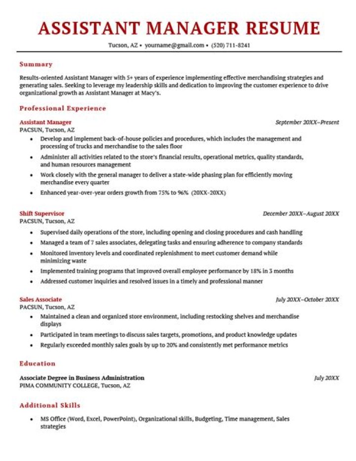 Assistant Manager Resume for Retail: Download PDF Template