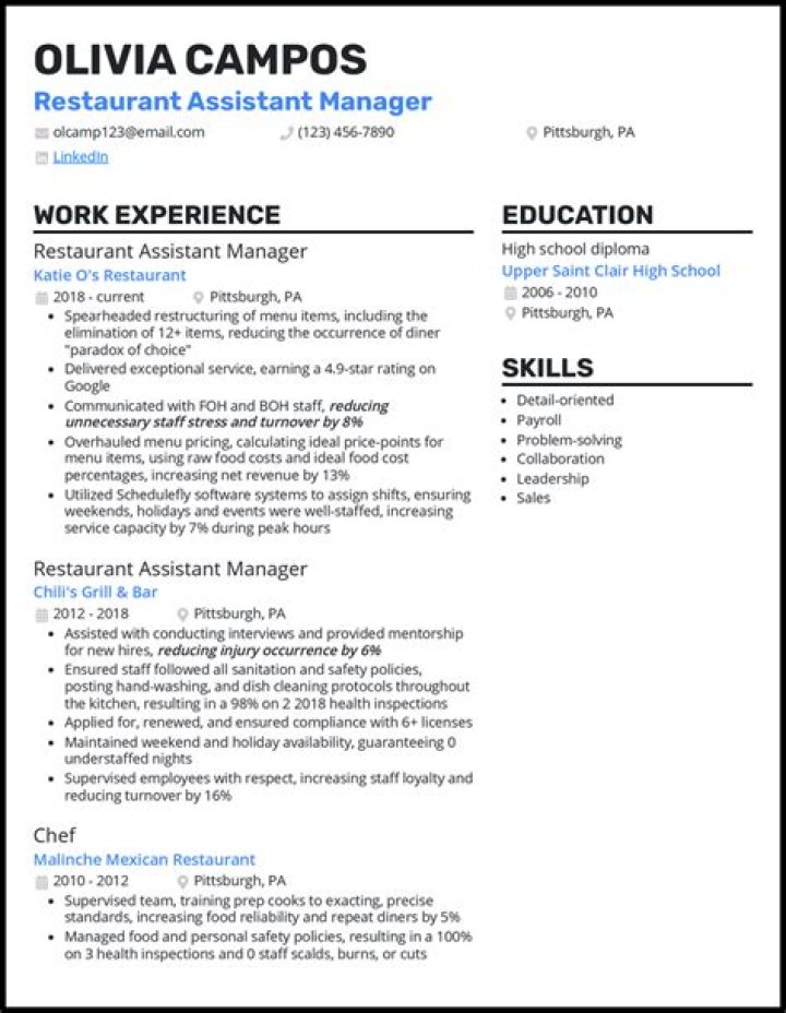 Assistant Restaurant Manager Duties and Responsibilities PDF Guide