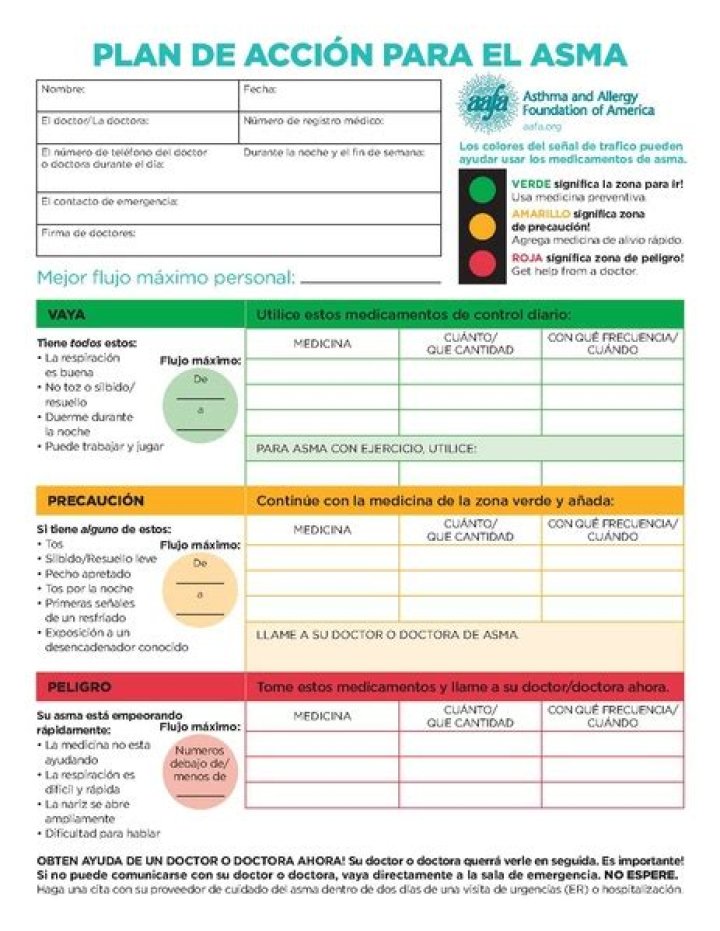 Descargue su Plan de Acción para el Asma en Español PDF