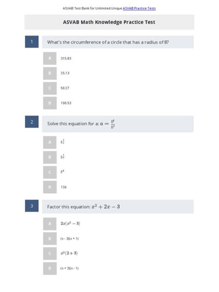 ASVAB Math Practice Test PDF – Get Instant Free Practice Problems