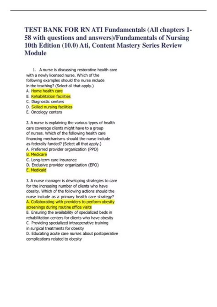 Free ATI Fundamentals for Nursing 11.0 Test Bank PDF