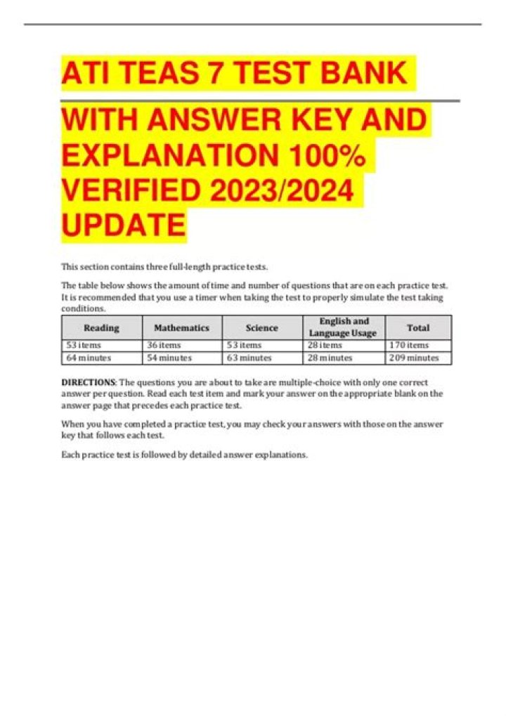 ATI Teas Version 7 Answer Key PDF Download