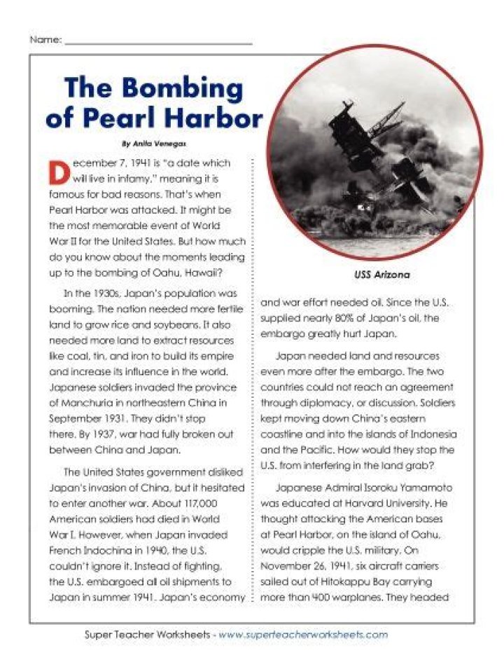 Attack on Pearl Harbor Worksheet PDF: History Lesson & Analysis