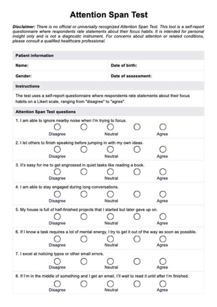 Attention Span Test PDF: Quick & Reliable Focus Assessment
