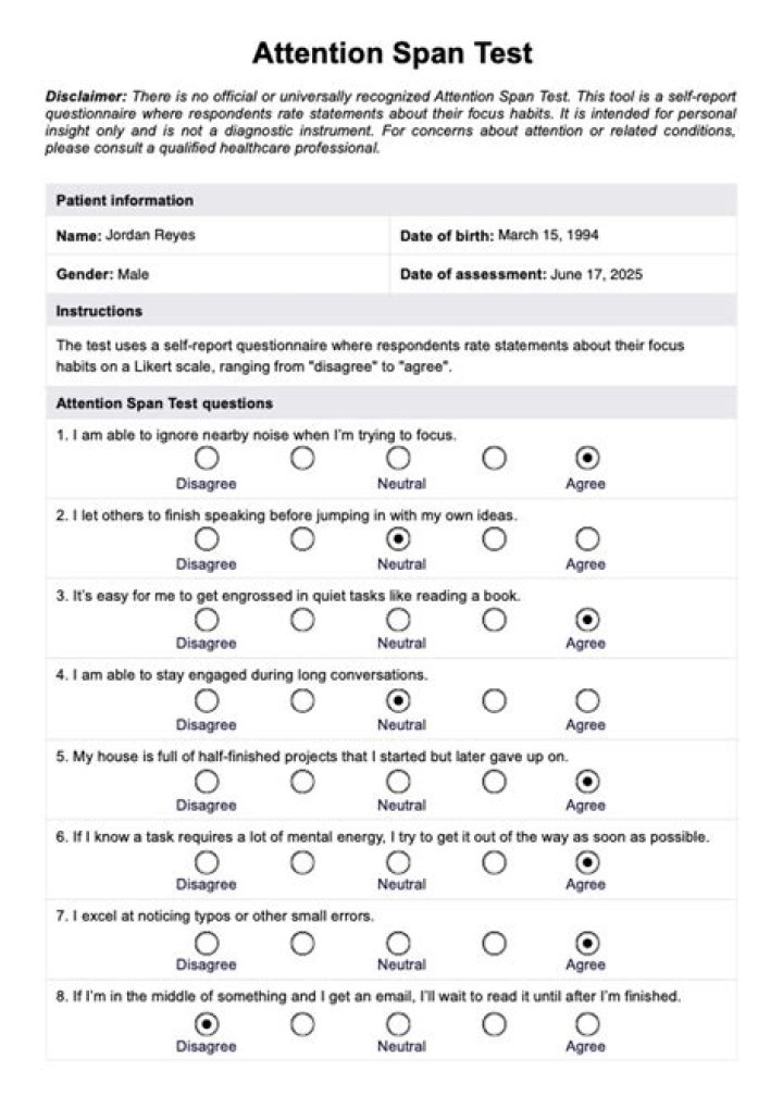 Attention Span Test Questionnaire PDF: Quick & Reliable Assessment