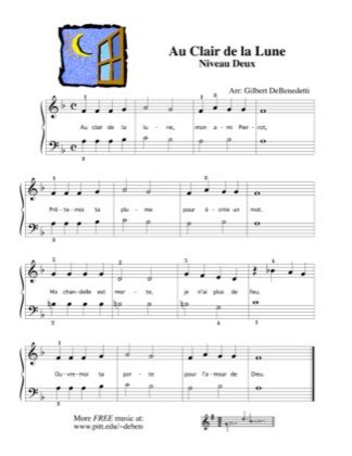 Au Clair de la Lune Piano Sheet Music PDF for Instant Download