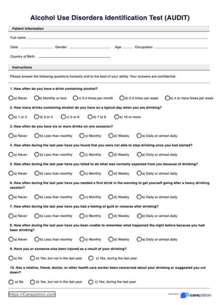 Audit Alcohol Use Disorders Identification Test – Who PDF for Screening