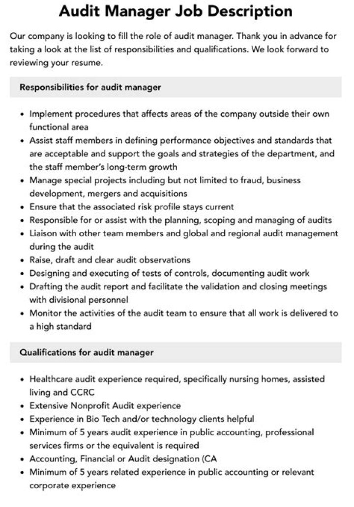 Audit Manager Job Description PDF – Full Career Guide