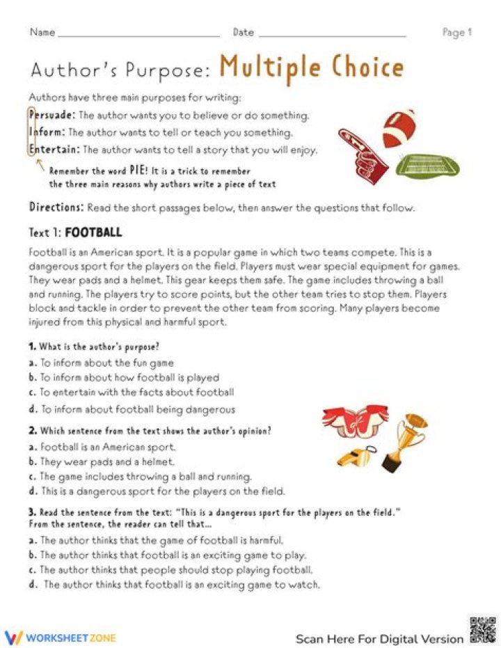 Author's Purpose Multiple Choice Worksheet PDF – Master Reading Comprehension