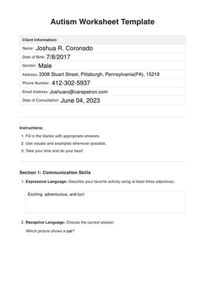 Free Autism Worksheets PDF for Parents & Educators