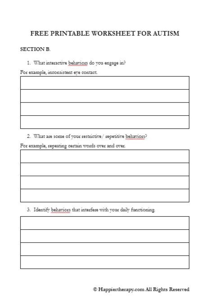 Free Autism Worksheets Printables PDF for Learning and Therapy