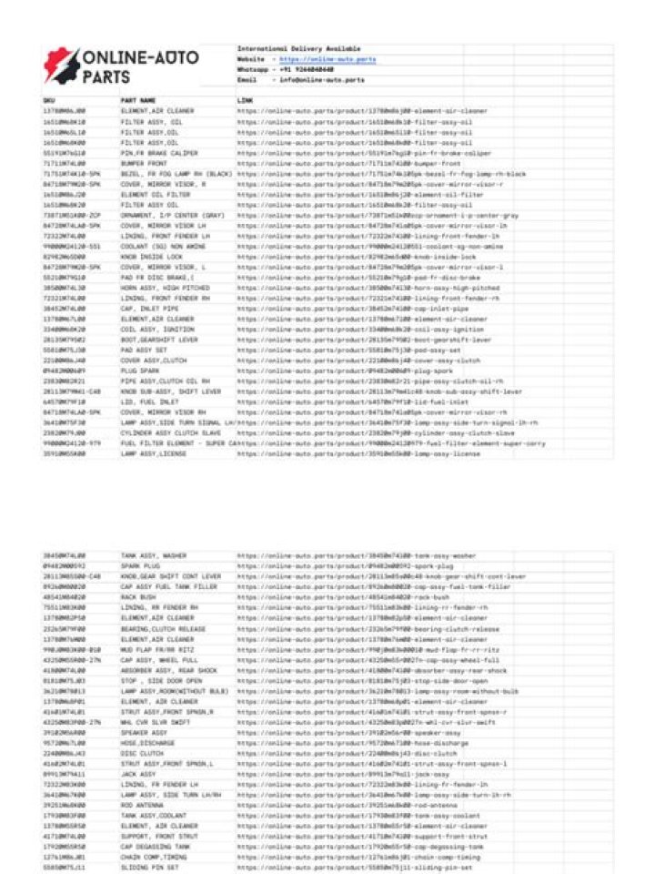 Free Auto Parts List PDF for Your Vehicle