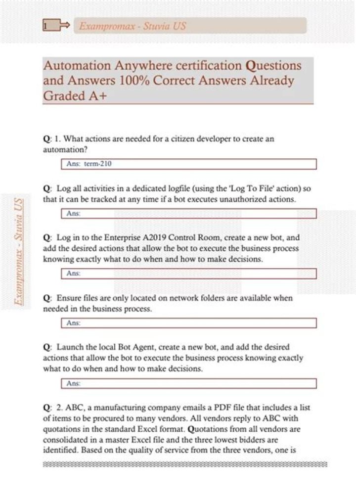 Automation Anywhere Master Certification: Questions & Answers PDF